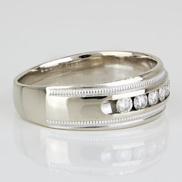 14k White Gold Milgrain Diamond Wedding Band Ring by Tessler + Weiss - Picture 5 of 9